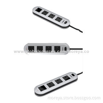 UK Standard Power Strip with 4 Sockets Outlets, 6 Feet Extension Cable and One Switch